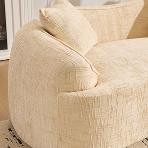 Divano Curvo Beige per Due Persone con Braccioli per Appartamenti di Piccole Dimensioni, Include Due Cuscini - Product Image 6