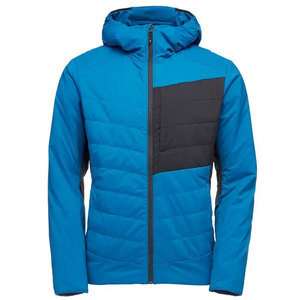 Veste matelassée à capuche bleue pour homme, coupe-vent, avec blocs de couleur, fermeture éclair, manches classiques, rembourrage en polyester, style sportif hiver - Product Image 1