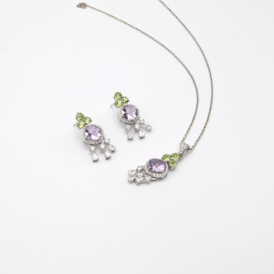 Excepcional conjunto de colgante y pendientes de peridoto de forma redonda de 4 mm, colección de joyería de lujo para mujer. - Product Image 2