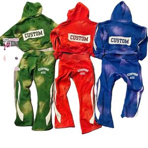 Pantalon de survêtement en coton polaire vintage épais avec impression de décoloration 100% coton French Terry Distressed Hoodie Men Tracksuit - Product Image 1