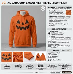 Custom Unisex <b>Halloween</b> Pullover Hoodie Pumpkin Face Print Fleece Hooded <b>Sweatshirt</b> OEM Service - Product Image 6