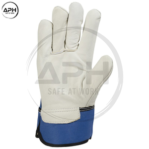 Gants de travail robustes en cuir de vachette pleine fleur, paume renforcée, dos en coton, poignet élastique, pour mécaniciens et travaux de construction - Product Image 2