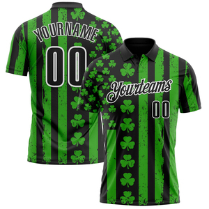 Camisetas Polo Personalizadas al Por Mayor, Diseño de Trébol Negro, Verde y Blanco, Tela Transpirable, Ideales para Equipos Deportivos - Product Image 3