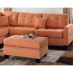 Set di Mobili Moderni per Soggiorno: Divano Reversibile con Pouf, Trapuntato in Tessuto Polyfiber, 3 Pezzi, Colore Agrumi - Product Image 4