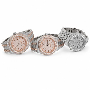 Reloj de lujo de primera calidad para hombre, de acero inoxidable, con diamantes, analógico, de cuarzo, con caja redonda y correa. - Product Image 1