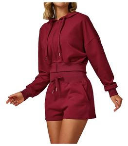 Conjunto Deportivo Casual de Otoño Invierno para Mujer, Sudadera con Cremallera y Pantalones Cortos, Personalizado, para Fitness, Running, Corte Regular, Talla Grande, Hasta la Rodilla, 2026 - Product Image 1
