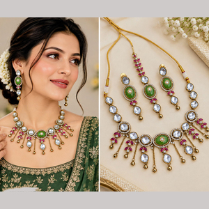 Ensemble collier et boucles d'oreilles pour femme JeweleMarket, plaqué or, avec cristaux et strass, style ethnique, pour mariage, fiançailles, anniversaire, fête, cadeau - Product Image 1