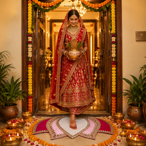 Tapis de bienvenue artisanal à motif de lotus (empreintes de pieds et de mains) pour l'entrée de la maison, Griha Pravesh, mariage, fête de l'unité, Diwali et Lakshmi Pooja - Product Image 3