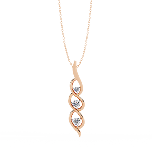 Pendentif en or rose 10K 14K 18K en spirale avec trois diamants ronds brillants cultivés en laboratoire, collier au design moderne en forme d'infini torsadé - Product Image 2