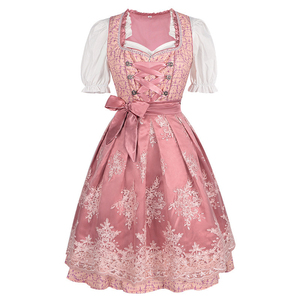 Vestido Dirndl Premium de Jacquard con Ribete de Encaje, Estilo Bávaro Alemán Tradicional, Largo hasta la Rodilla, Estampado Floral, Transpirable, para el Oktoberfest - Product Image 2