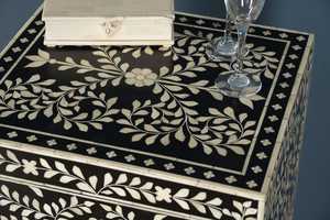 Handmade Eco-Friendly Bone Inlay Modern Floral Nightstand & <b>Side</b> <b>Table</b> for Baptism Home Decor - Product Image 4