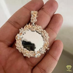 Luxury <b>Floral</b> Circle Pendant With VVS Moissanite Diamond and 925 Sterling Silver Jewelry - Product Image 2