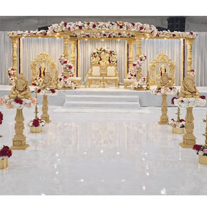 Mandap Redondo de Madera para Bodas Indias Gujarati, Decoración Moderna y Lujosa con Estatua Floral de Ganesha, EE. UU. - Product Image 1