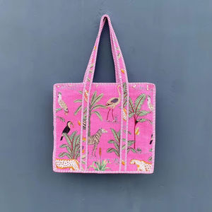 Bolsa de Compras de Verano Ligera de Algodón Ecológico de Color Sólido, Bolsa de Mano Acolchada con Estampado Artesanal, Bolsillo Práctico con Cremallera - Product Image 1