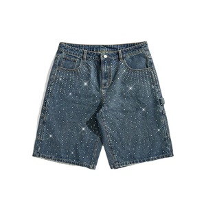 Shorts de Mezclilla con Pedrería Cruzada para Hombre y Mujer, Estilo Jogger, Harajuku, Hip Hop, Retro, Negros, Holgados, de Cintura Baja, para Gimnasio - Product Image 1