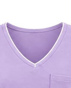 <b>Light</b> Purple Women V <b>Neck</b> T Shirt Contrast Piping Short Sleeve Pocket Tee Soft Breathable Casual Summer Top Comfortable Fit - Product Image 4