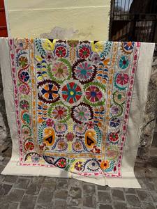 Hand Embroidered Cotton Suzani <b>Quilt</b> <b>Throw</b> 150x225 cm Modern Style Blanket Boho Bedspread Eco-Friendly - Product Image 5