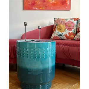 Table d'appoint minimaliste en fer en forme de totem, effet terrazzo, table de chevet en métal |   Meubles géométriques abstraits pour un style contemporain - Product Image 4