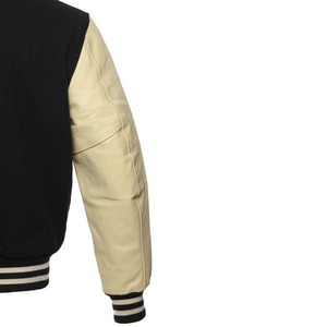 <b>Men's</b> Turquoise Varsity <b>Jacket</b> Windproof <b>White</b> Sleeves PU Fabric Single Button Closure Stand Collar Regular Fit Front Autumn - Product Image 6