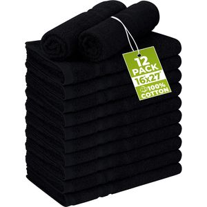 Toallas de Mano 100% Algodón Resistentes al Blanqueador, Toallas de Salón de 16 x 27 Pulgadas, Paquete de 12, Color Negro, para Gimnasio - Product Image 1
