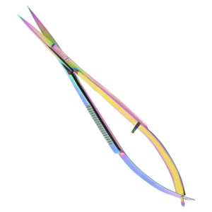 Ciseaux droits à ressort en titane arc-en-ciel 5 pouces en acier japonais pour coupe de précision, outil pour cils et sourcils - Product Image 1