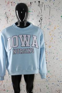 IOWA NURSING SKY BLUE <b>Mock</b> <b>Neck</b> Sweatshirt 100% WHITE Applique Embroidery wide <b>neck</b> Sweatshirt Finer Threads - Product Image 2