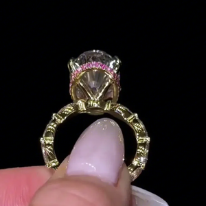 Bagues en Moissanite, Bague Hip Hop Diamant, Saphir Rose, Halo Caché, Bande Marquise, Plaqué Or, Bijoux de Luxe Tendance - Product Image 4