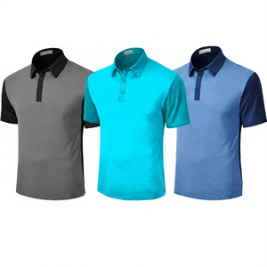 Polo pour homme à blocs de couleur, manches courtes, tricoté, séchage rapide, design uni, style décontracté, bleu, gris, rouge, col contrasté - Product Image 3