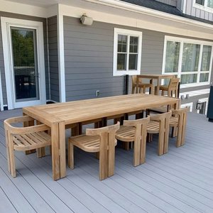 Ensemble de salle à manger d'extérieur moderne en bois et aluminium, table et chaises pour 6/8 personnes, coussins personnalisés, résistant aux UV, OEM ODM - Product Image 3
