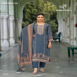 High Quality Viscose Muslin with Digital Print- Aari- Hand work Semi-<b>Stitched</b> Suit-Salwar & Printed Dupatta Set Indian Supplier - Product Image 1
