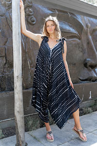 Mono de algodón sin mangas para mujer, con rayas, cuello en V, ajuste holgado, dobladillo asimétrico, ropa informal de playa - Product Image 2