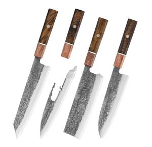 Juego de Cuchillos de Chef Profesionales, Hechos a Mano, de Acero al Carbono Forjado, 4 Piezas, Mango Octagonal de Madera, Ambidiestros, Duraderos, Cuchillos de Cocina de Alta Calidad - Product Image 1