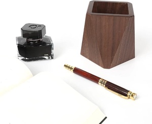 Handcrafted Natural Wood Faceted Pencil Cup Premium Walnut Finished Desk <b>Storage</b> Vessel Executive Gift Box Supply - Product Image 5