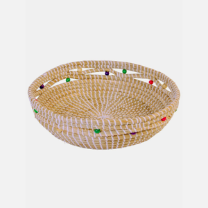 Cesta redonda vietnamita de mimbre con cuentas, tejida a mano, bandeja de servir de mimbre natural, organizador decorativo de almacenamiento - Product Image 3