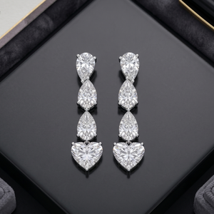 Designer Heart Shape Diamond Dangle <b>Earrings</b> Heart Cut Lab Grown Diamonds | OEM ODM <b>Fine</b> Jewelry Gold Rhodium Plated 14KT IGI - Product Image 2