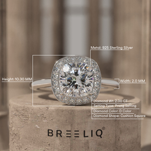 Bague de fiançailles en or blanc 14 carats avec halo de diamants taille coussin 2,00 carats, bague de mariée sertie pavé, joaillerie fine - Product Image 4