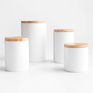 Boîte à café vintage en céramique avec couvercle en bois et cuillère incluse, pot de conservation hermétique, garde-frais, organisateur de comptoir de cuisine - Product Image 6