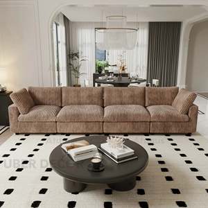 ATUNUS Sofá Modular de 3 Asientos, Tapicería de Pana de Felpa de Rayas Gruesas para Sala de Estar, Estilo Vintage Americano y Moderno - Product Image 2