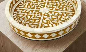 Handmade Modern Bone Inlay Floral Serving Tray Round Decorative Coffee <b>Table</b> Organizer Gift - Product Image 3