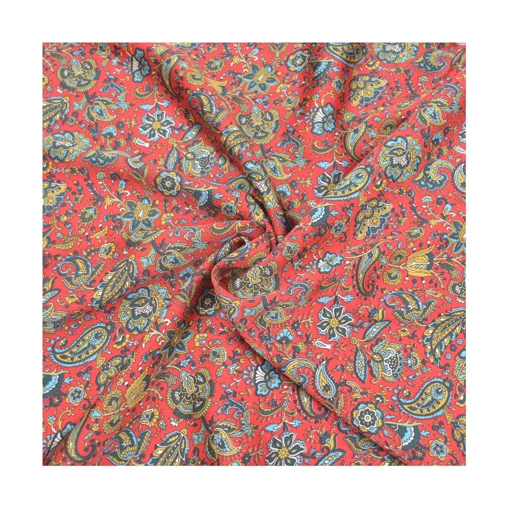 Tela de seda para correr, tejido de satén indio 100%, hecho a mano, Sanganeri Mughal, diseños florales, pantalla satinada, 10 metros