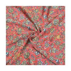 Silk Printed Running Clothing Fabric Silk Indian 100% Satin Handmade Sanganeri Mughal Floral Designs Satin Screen Print 10 Meter