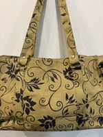 Tas Tote Bermotif Bunga Warna Beige dengan Desain Biru Tua, Tali Bahu, Gaya Kasual, Penutup Kancing Jepret