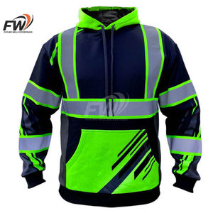 Veste polaire haute visibilité réfléchissante pour homme avec fermeture éclair frontale, col montant et capuche intégrée, idéale pour la construction – Grande Vente - Product Image 1