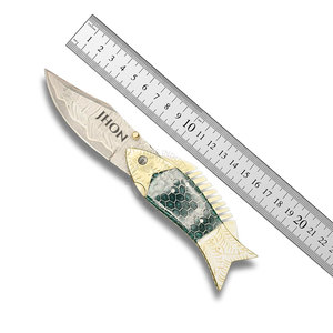 New Brand <b>Copper</b> Damascus Fish Hand Forged Thumb <b>Knob</b> Folding Knife W/Steel Engraved Green Honey Comb Handle EDC Hunting Knives - Product Image 6
