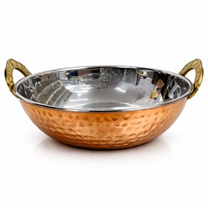 Cobre doblemente martillado |   Olla Kadhai de Acero Inoxidable de 500 ml, Compatible con Cocinas de Gas, para Servir Handi/Curry Tradicional Indio - Product Image 1