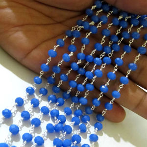 Blue Chalcedony Rondelle 6mm Hydro Quartz Faceted Beaded Wire Wrapped <b>Rosary</b> Chain - Product Image 1