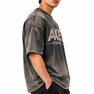 เสื้อยืดคอกลมแขนสั้นลายกราฟิกสไตล์วินเทจแบบย้อมสีเอซิดสำหรับผู้ชาย เสื้อยืดพรีเมียมสั่งทำพิเศษ - Product Image 3