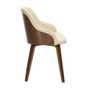 Sedia da Pranzo/Accento Bacci in Stile Mid-Century Moderno, in Legno di Noce e Ecopelle Crema - Product Image 3