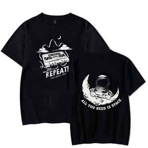 <b>Men's</b> Black Astronaut Front Printed T-Shirt Short Sleeve Casual O-Neck 100% Cotton Breathable Loose Fit Jersey Fabric - Product Image 4