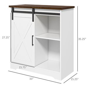 "White MDF Farmhouse <b>Kitchen</b> <b>Sideboard</b> with Sliding Barn Door & Adjustable Shelf for Villa & Dining" - Product Image 3